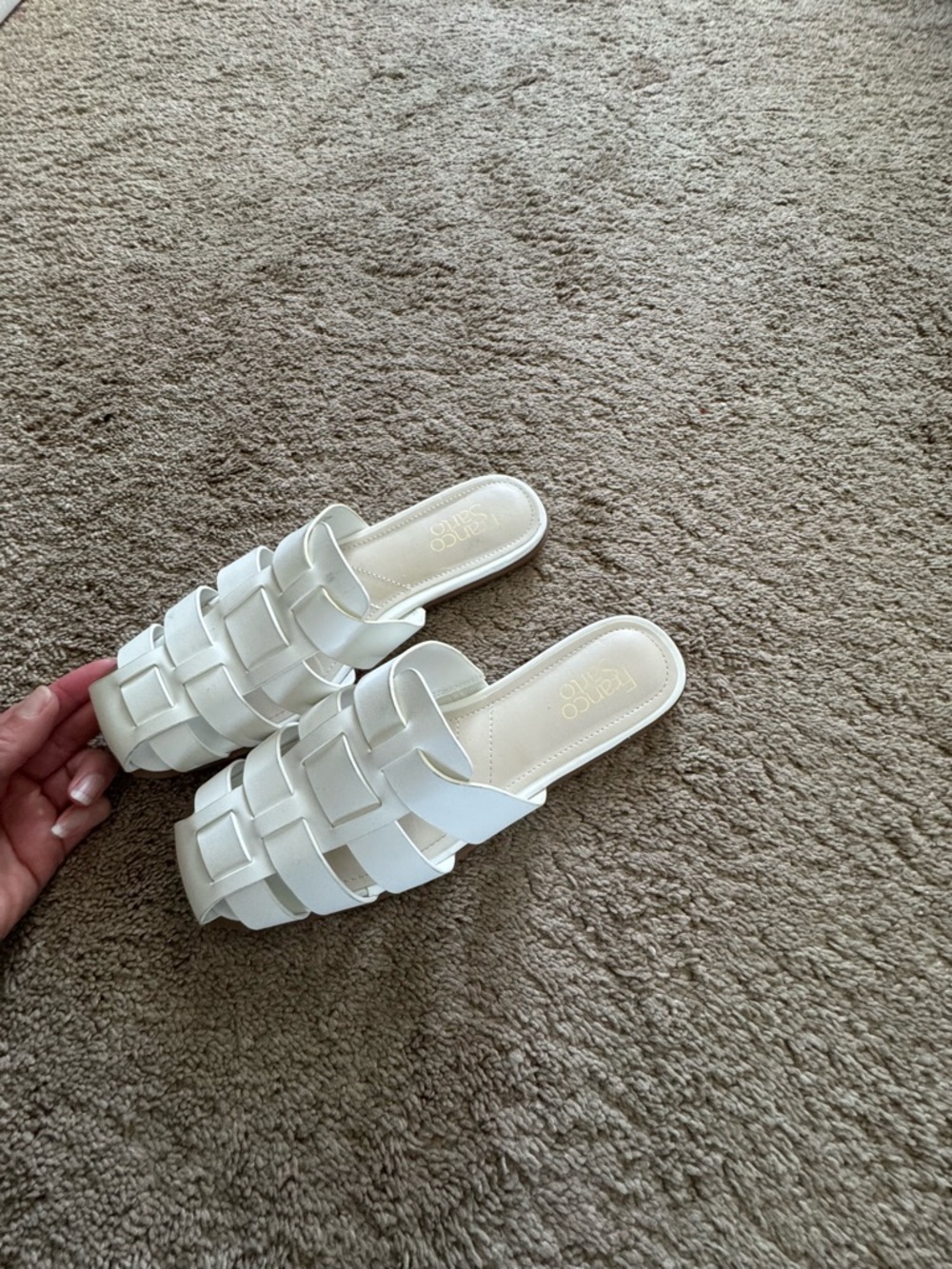 Franco Sarto White Woven Slide Mules